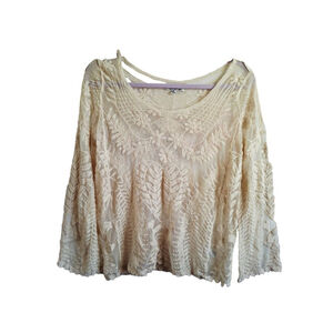 ÉLYSÉES Beige Lace Blouse S cottage core Fairy whimsical summer bohemian